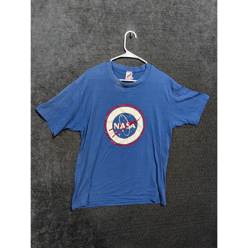 Vintage Jerzees NASA Logo Graphic T-Shirt Blue Single Stitch XL